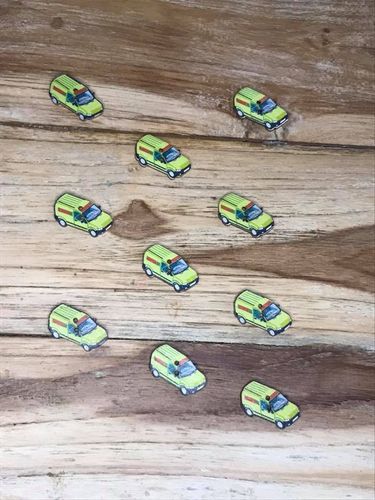 10 Lime Green Truck Wooden Buttons