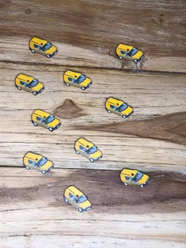 10 Yellow Truck Wooden Buttons