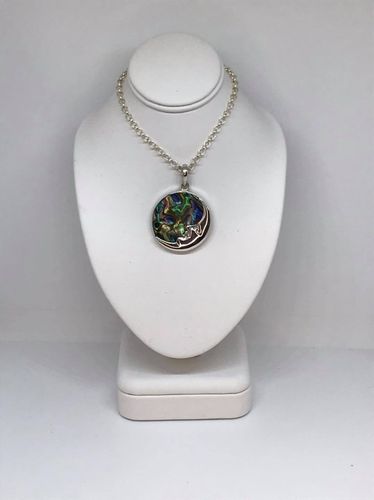 Abalone Shell Round Moon 925 Silver Pendant