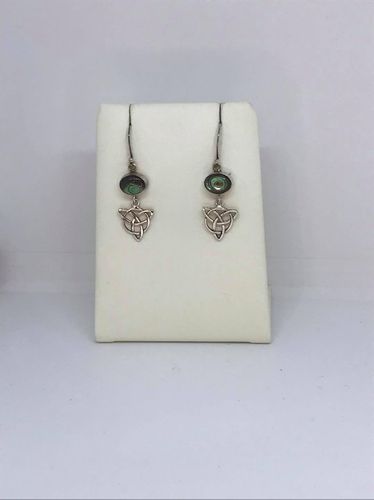 Abalone Shell Celtic Triangle 925 Silver Earrings