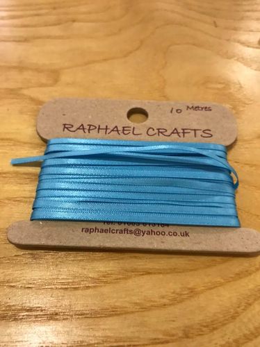 10 metres Turquoise 1/8th inch wide double facing satin ribbon