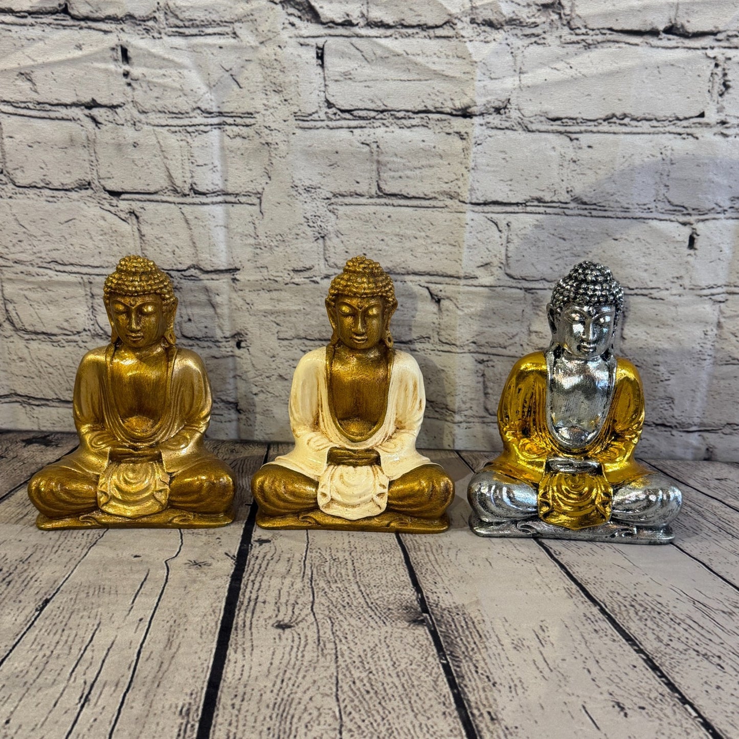 Cream & Bronze 20cm x 15cm Large Thai Buddha Sitting Statue Resin Hindu9
