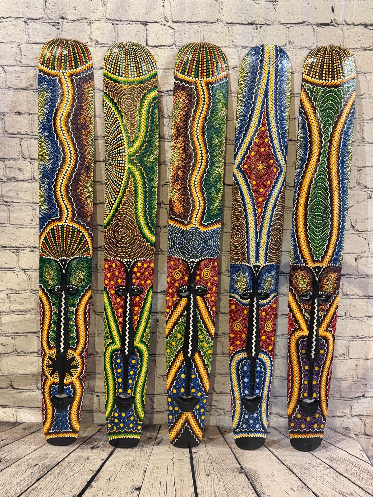 100cm Mask Carved Wooden Dot Painted Ethnic Tribal Tiki Wall Art No 5 New6
