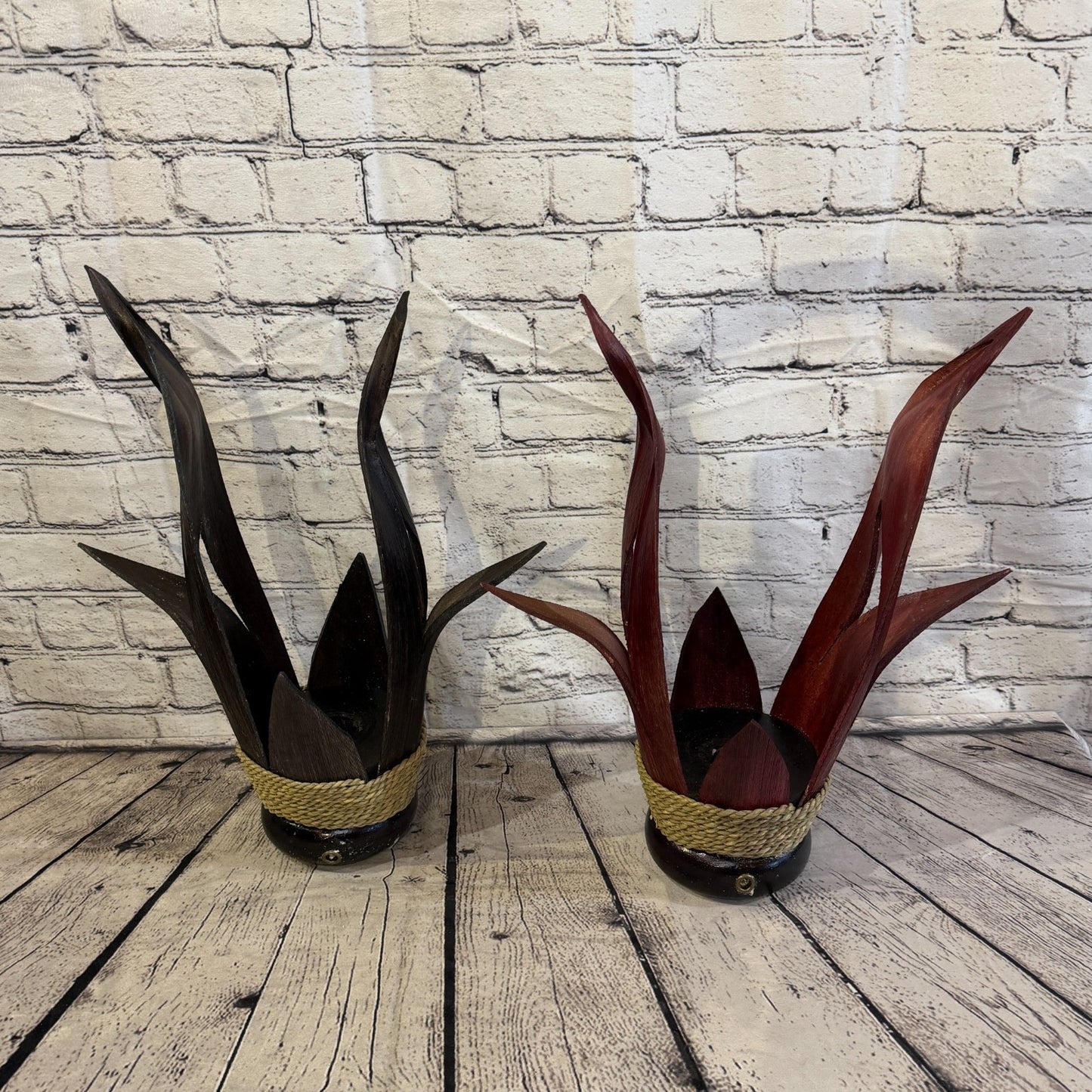 Orange Light Brown Natural 45cm Tall Leaf Lamp Twist LED UK Mains Plug Design 48
