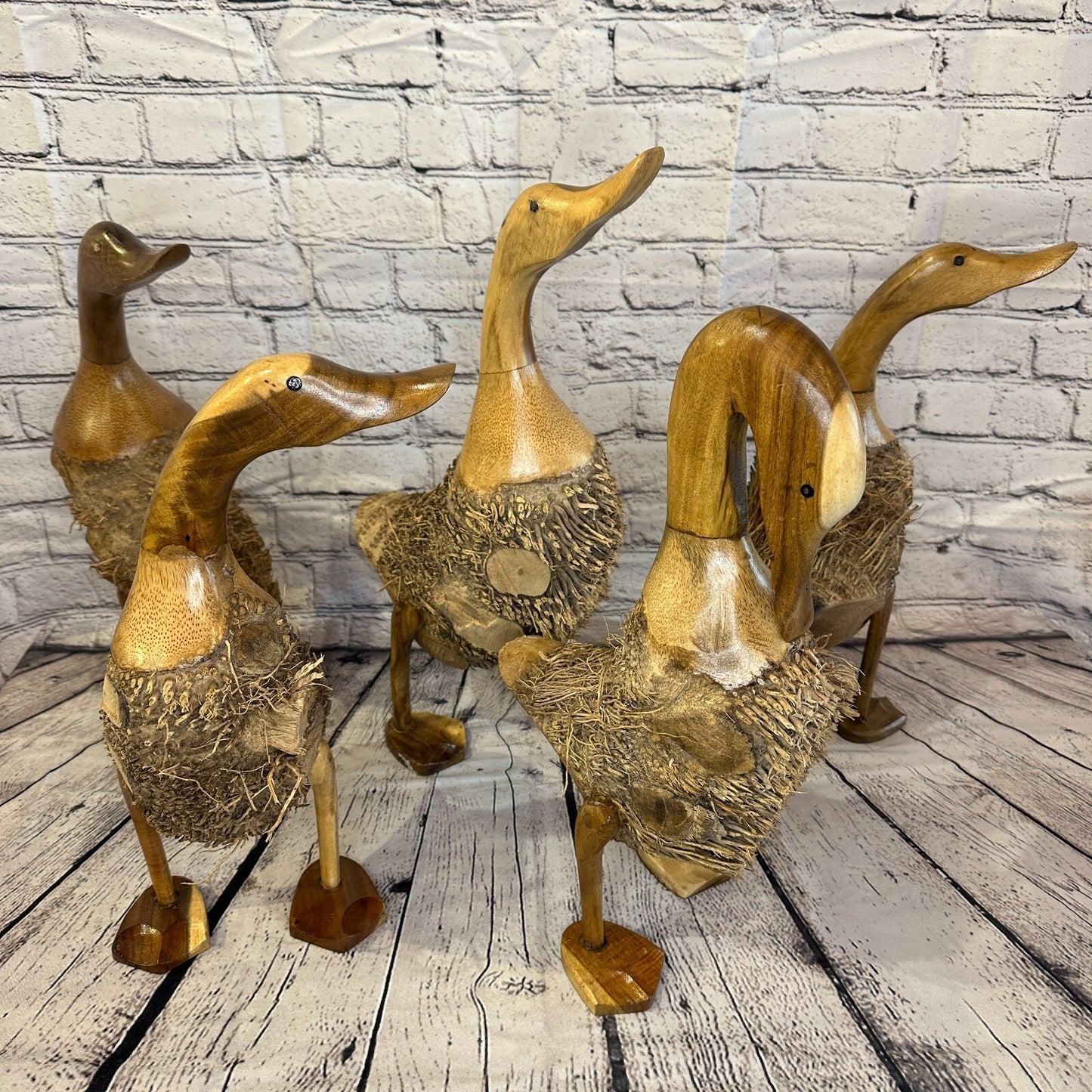 Looking Back 45cm Tall Wooden Hairy Duckling Baby Duck Bamboo Root Fairtrade9