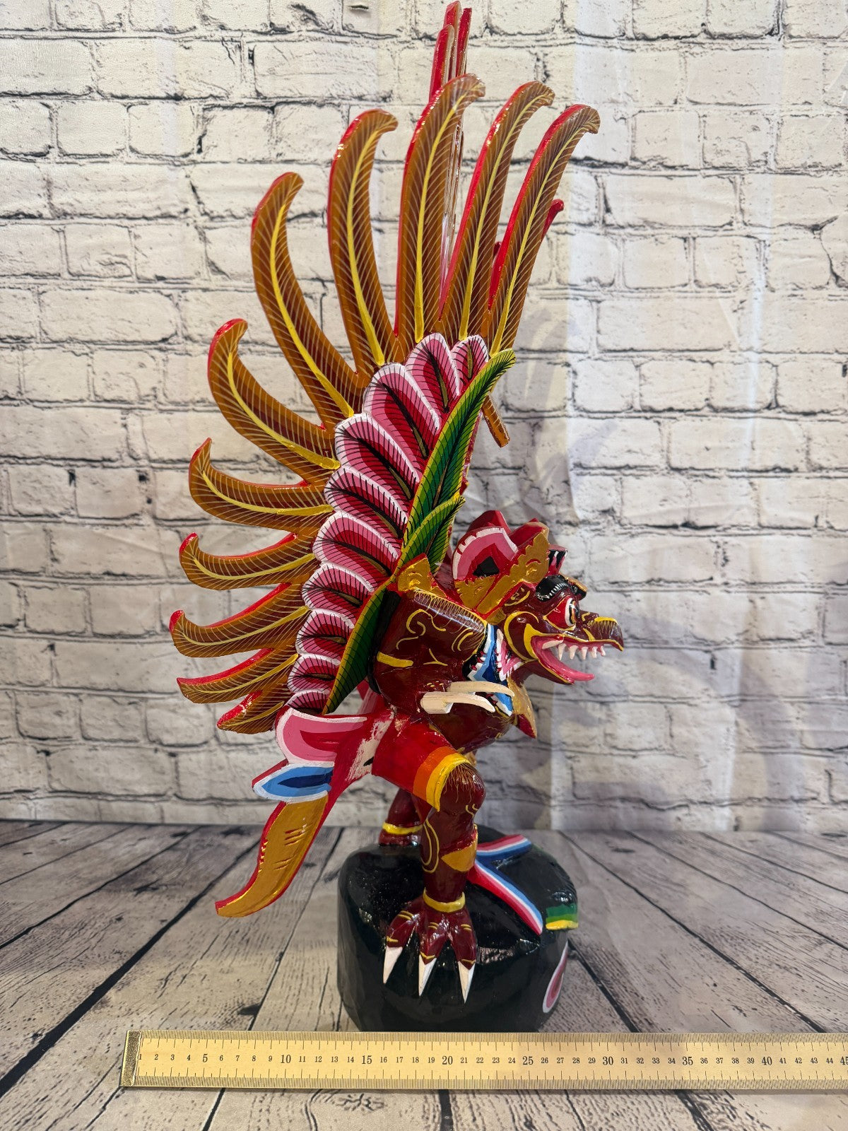 70cm Red Balinese Carved Sculpture Winged Garuda Painted Wood Vishnu Hindu7