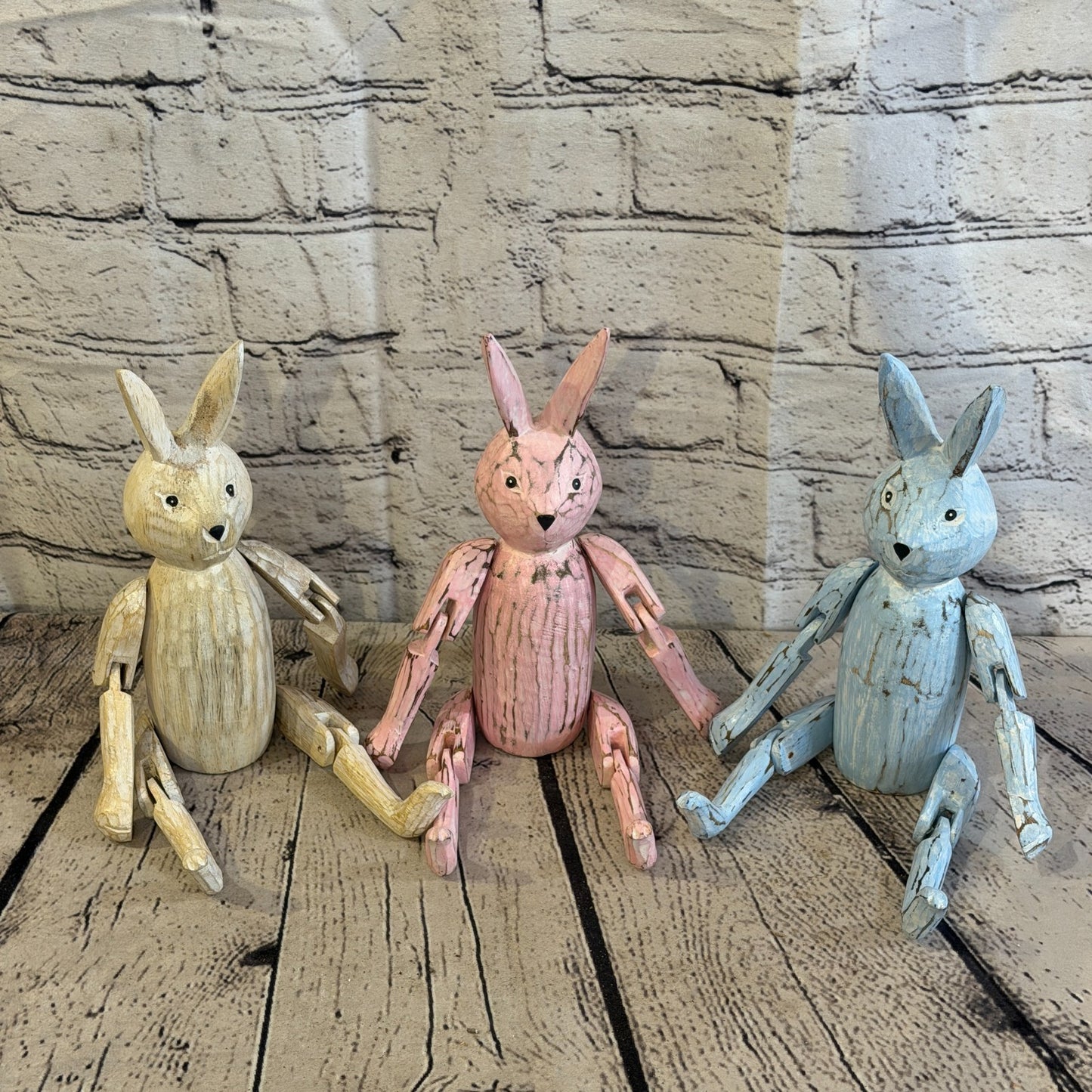 20cm Pink Bunny Rabbit Sitting Animal, Wooden Shelf Ornament Handmade Fairtrade9