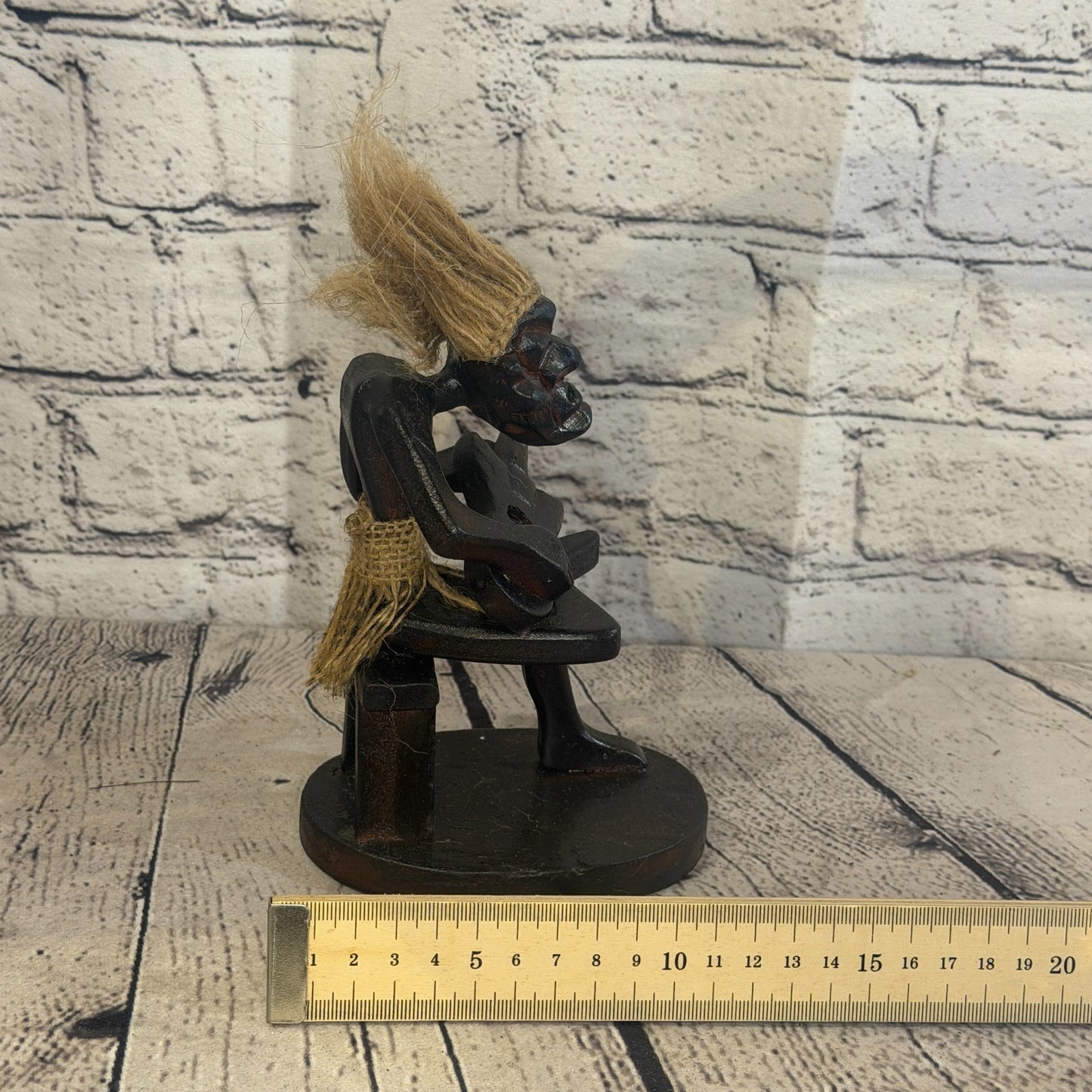 15cm Sitting Guitarist African Tribal Warrior Man Figure Statue Wood Hand Carved7