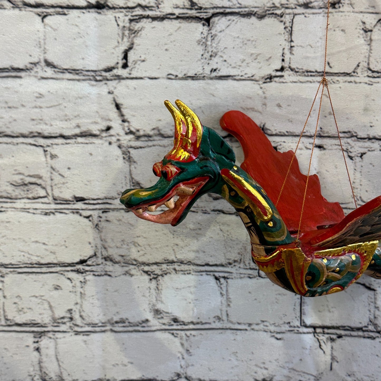 30cm Green Dragon Folk Art Wood Flying Winged Mobile Spirit Chaser Guardian5