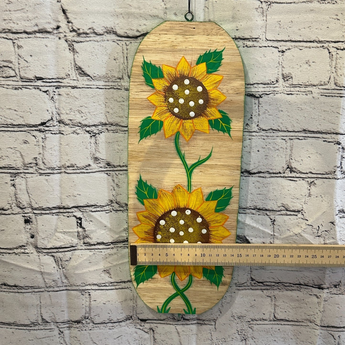 40cm Yellow Sunflower Pattern Wind Spinner Wooden Spiral Mobile Garden Ornament4