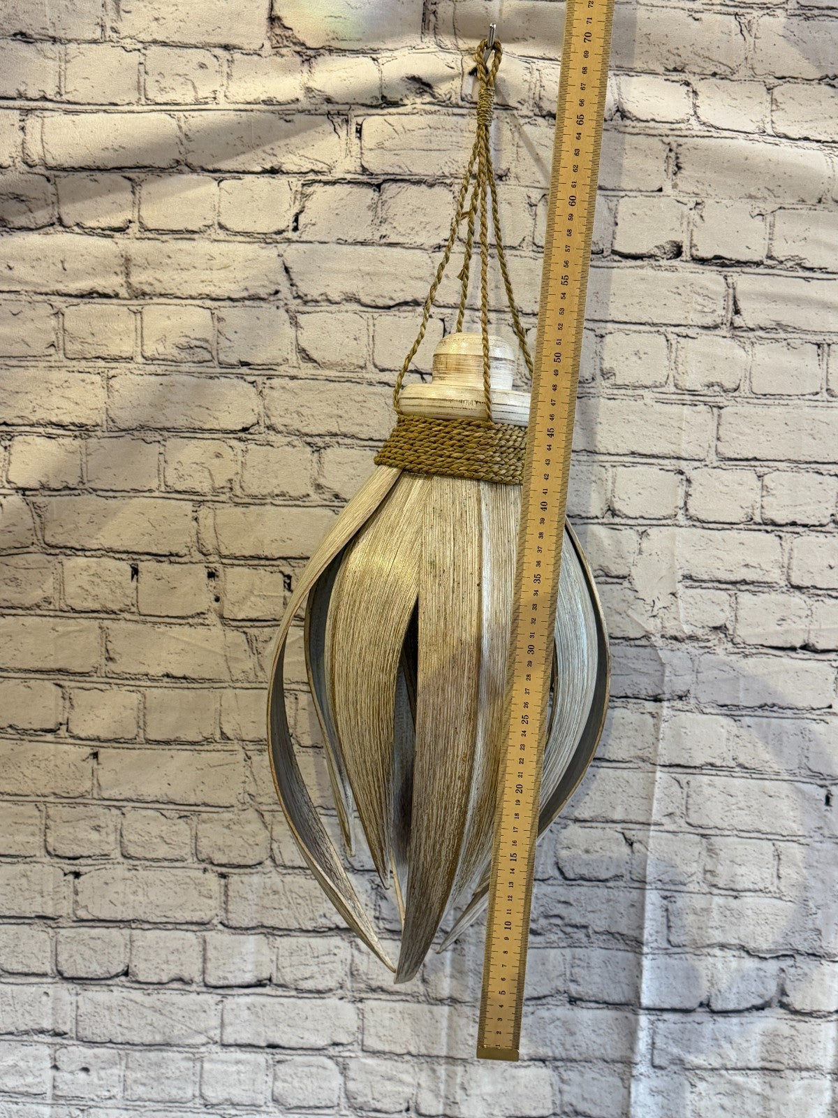 50cm x 25cm White Leaf Rattan Ceiling Pendant Light Shade Lampshade LED Bulb4