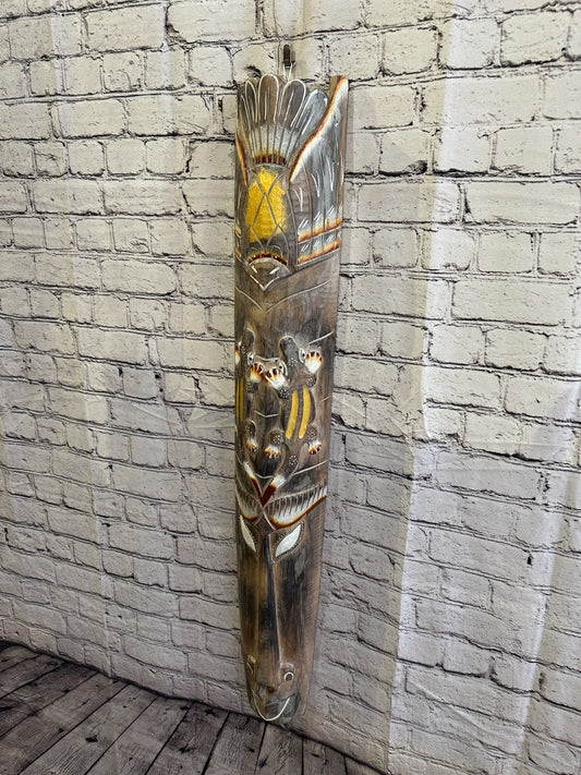 100cm Light Grey Gecko Hand Carved Fair Trade Wooden Animal Wall Art Hang Mask1