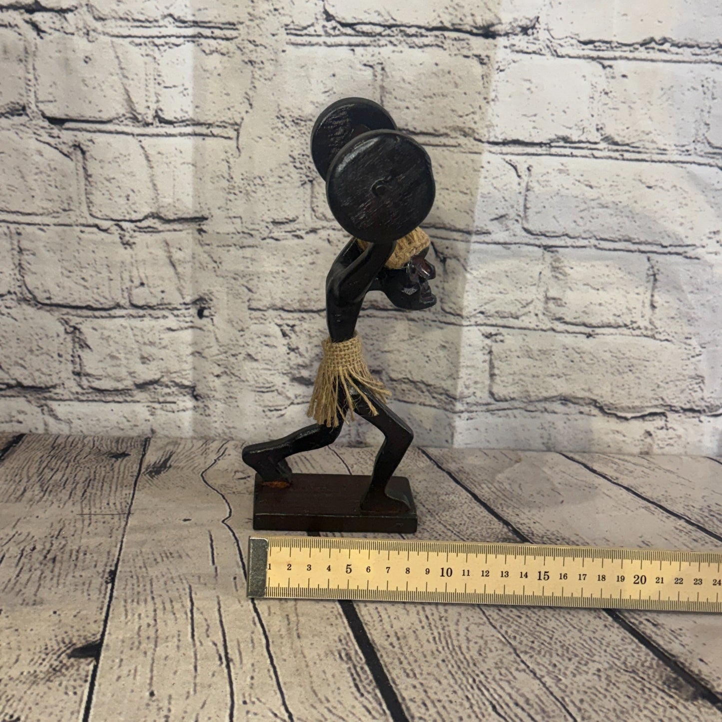 20cm Weight Lifting African Tribal Warrior Man Figure Statue Wood Hand Carved7