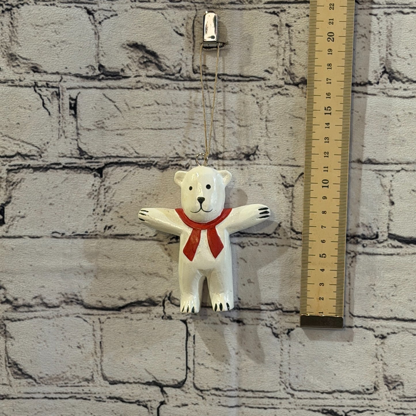 12cm Wall Hanging Polar Bear Christmas Figurine Folk Art Wood Handmade4