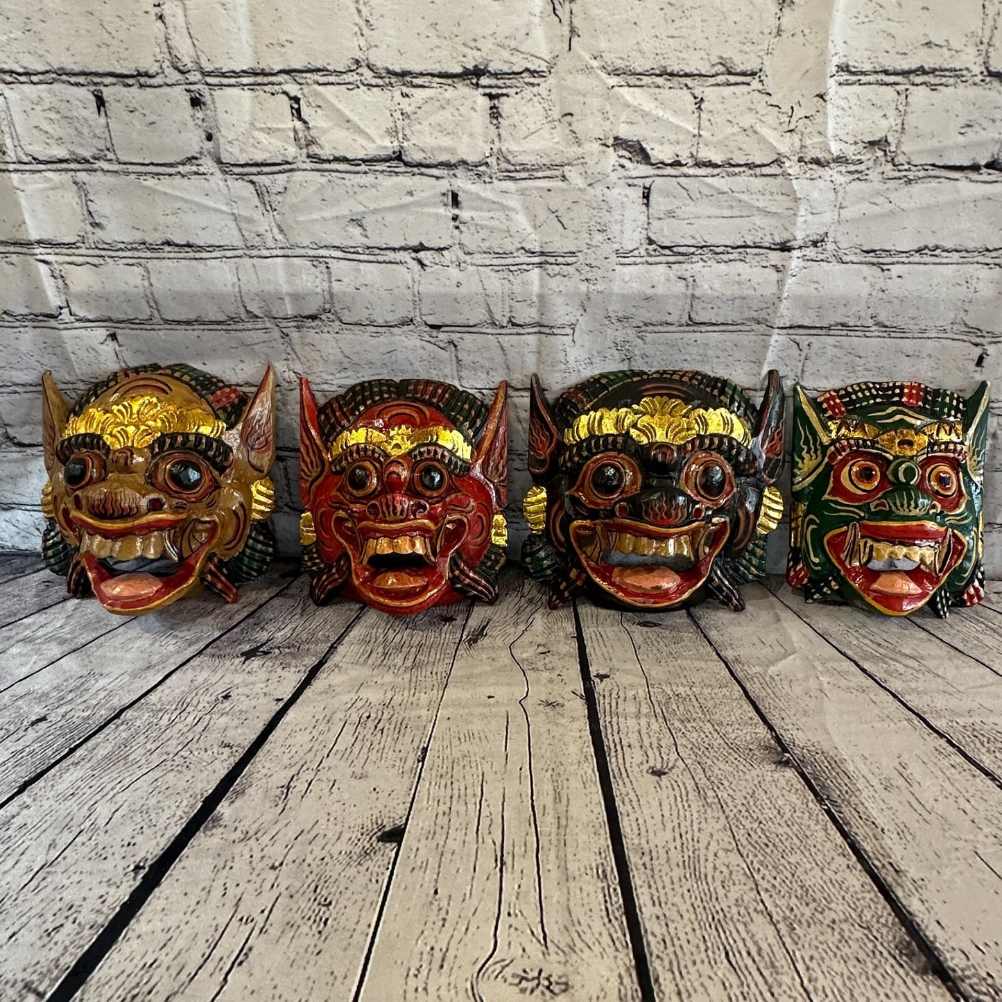 Large Wooden Red Barong Wall Mask 20cm x 20cm Handmade And Fairtrade Hindu8