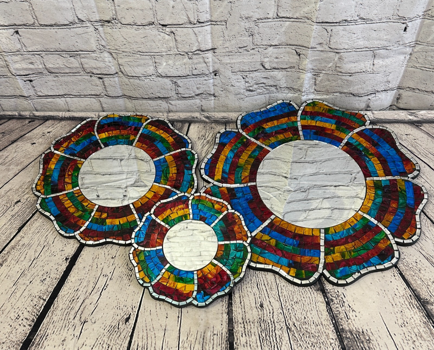 Rainbow Black Flower Mosaic Tile Wall Mirror 40cm x 40cm 16 Inches Handmade New8