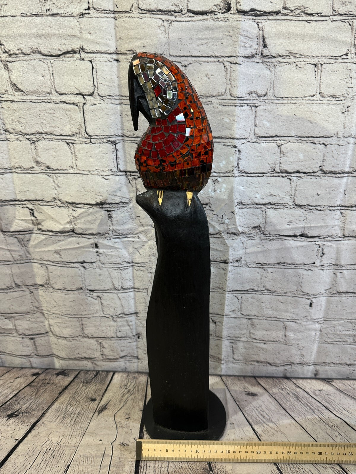 60cm Mosaic Parrot Bird Ornament Statue Fair Trade Handmade Carved Wood Design 59