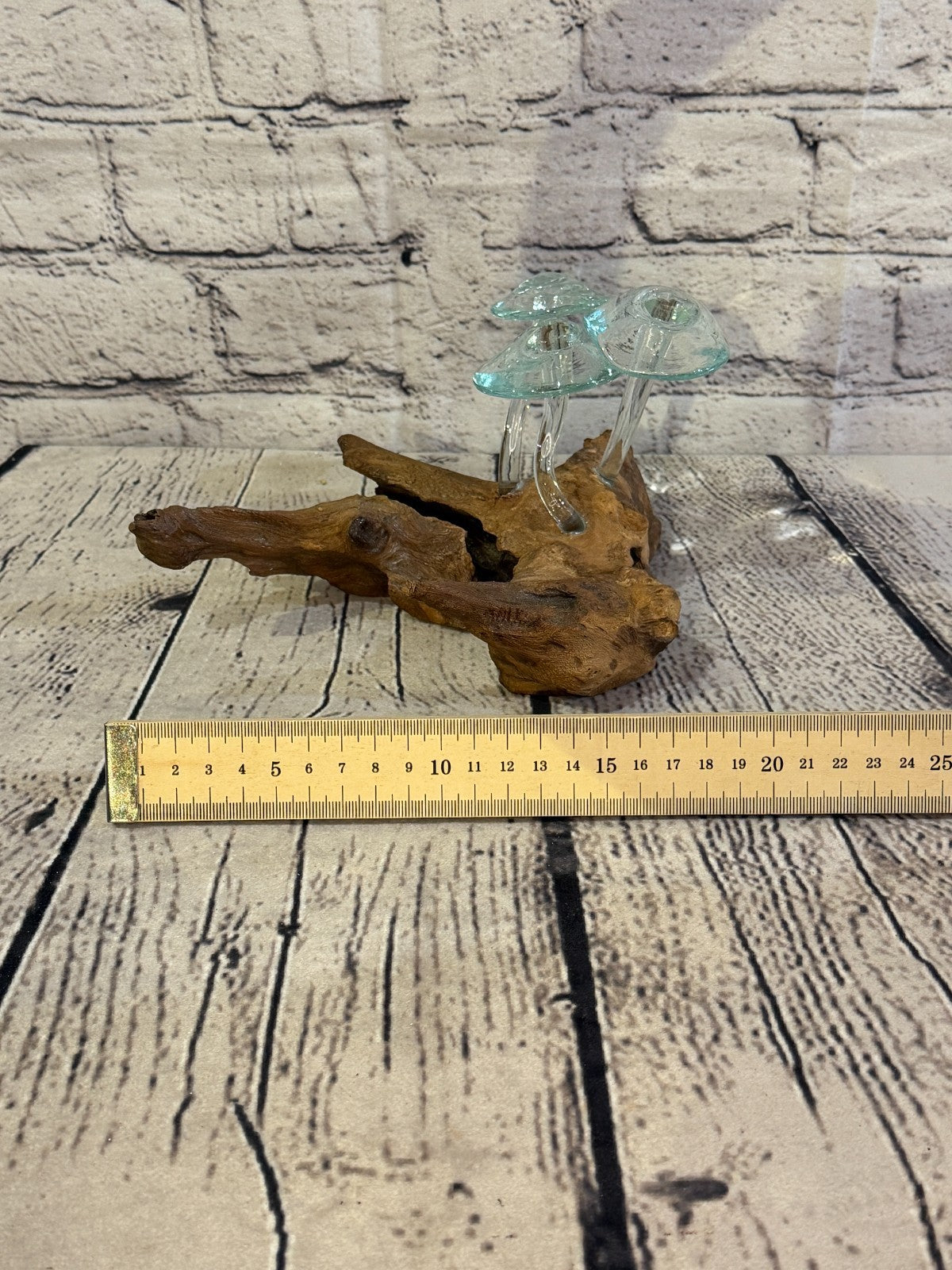 10cm Tall 3 Mushrooms Clear Colour Melted Glass Wood Decorative Glass Sculpture5