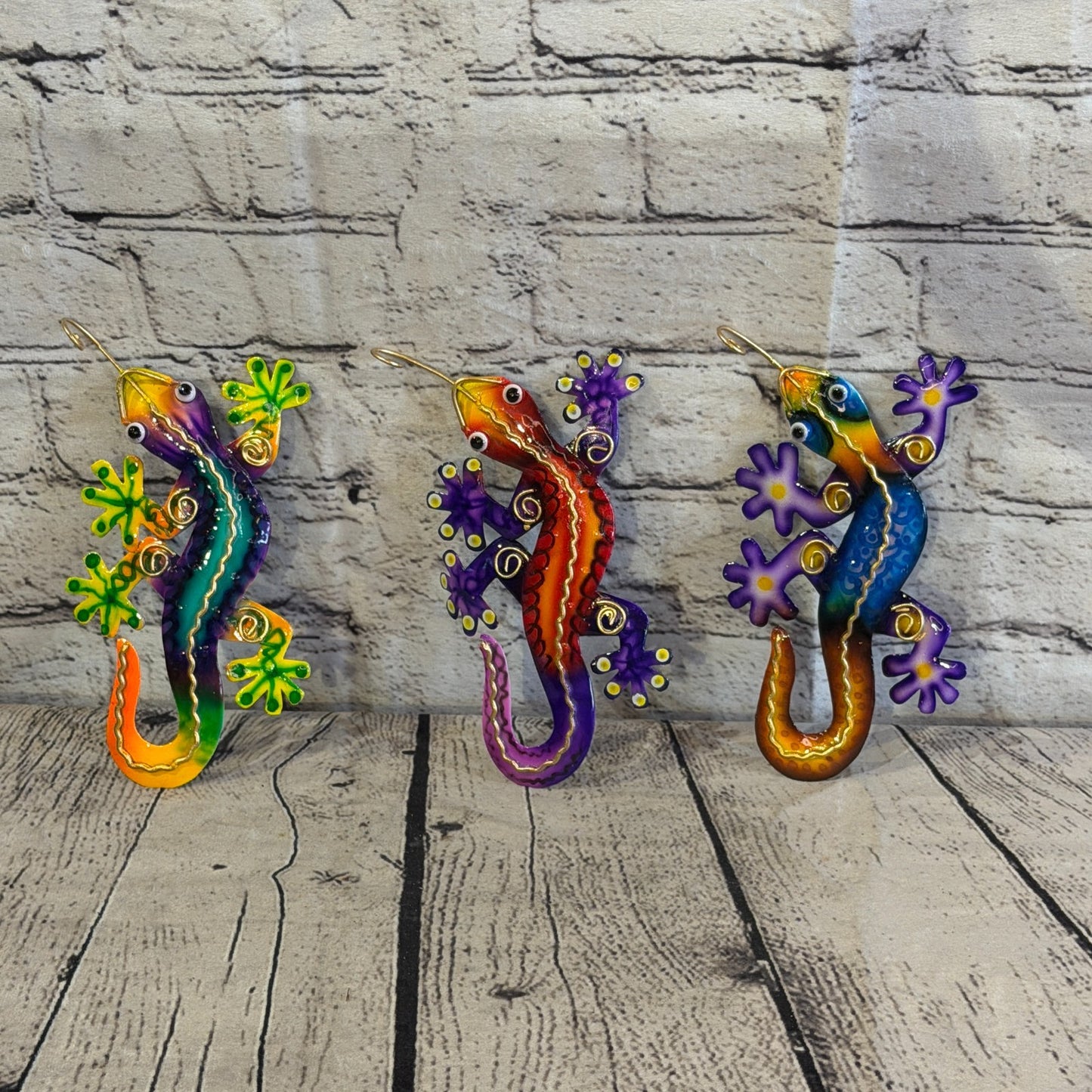 15cm x 8cm Purple Gecko Lizard Metal Tin Wall Hanging Ornament Painted Statue7