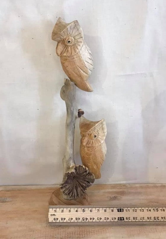 20cm Double Owl Mushroom Parasite Ornament Natural Carving Fairtrade Wooden5