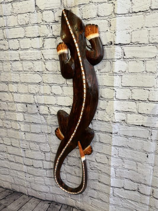 100cm Gecko Lizard Brown Wood Wall Hanging Wooden Ornaments Wood Carving1