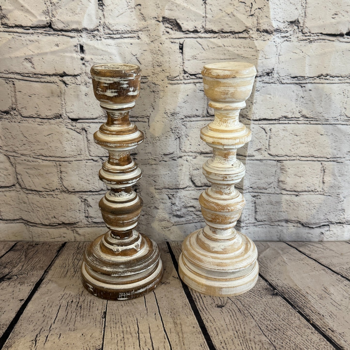 20cm x 10cm Brown Regal Wooden Vintage Style Candle Stand Shabby Pillar Holders7