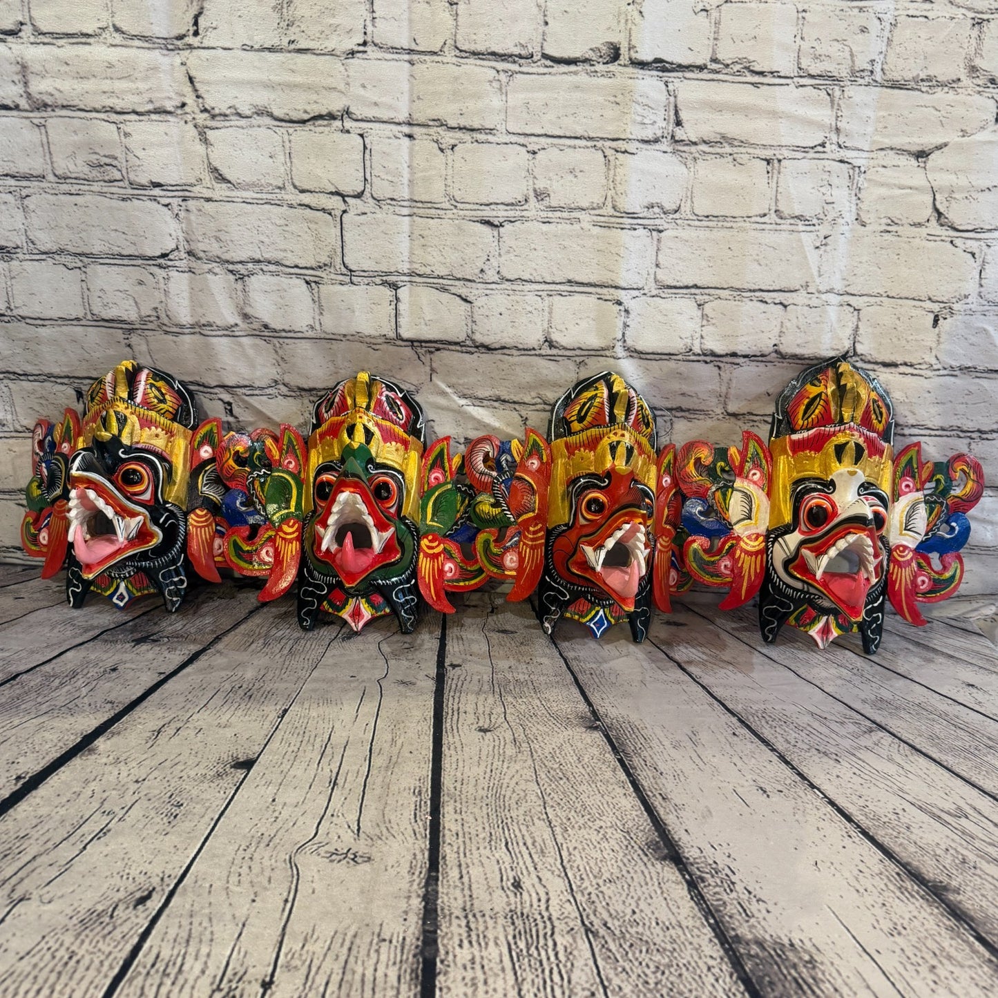 25cm Garuda Crown White Demon Dragon Hindu Deity Wooden Hand Carved Mask Painted7