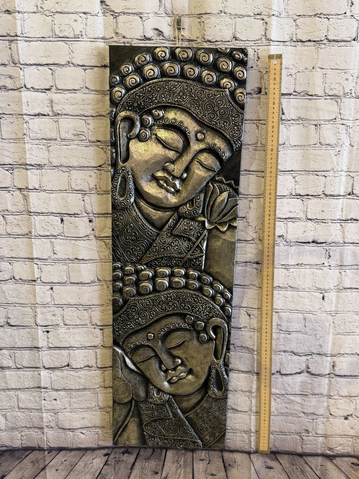 100cm x 30cm Silver Black 2 Buddha Wall Art Plaque Handcarved Wooden Wood Panel4