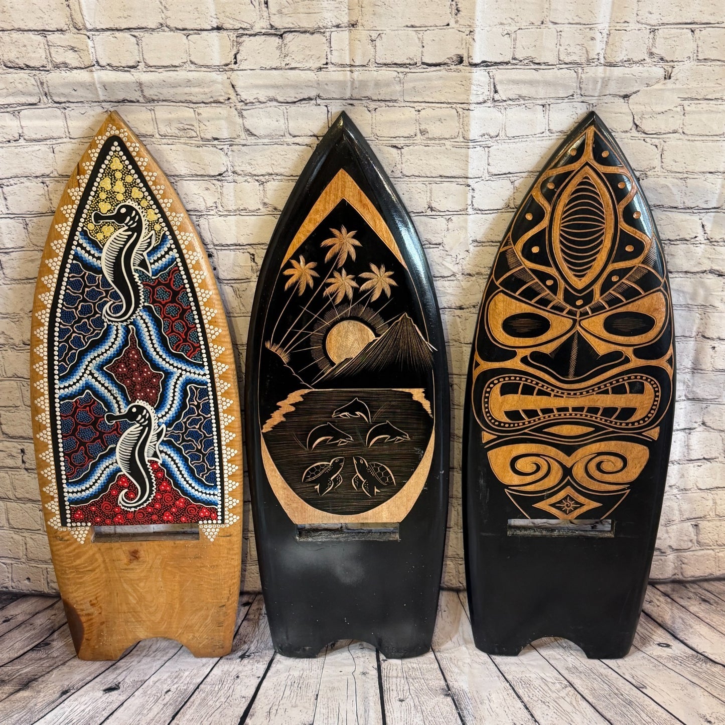100cm Dotted Surf Board Shape African Birthing Chair Hand Carved Wooden Tribal6