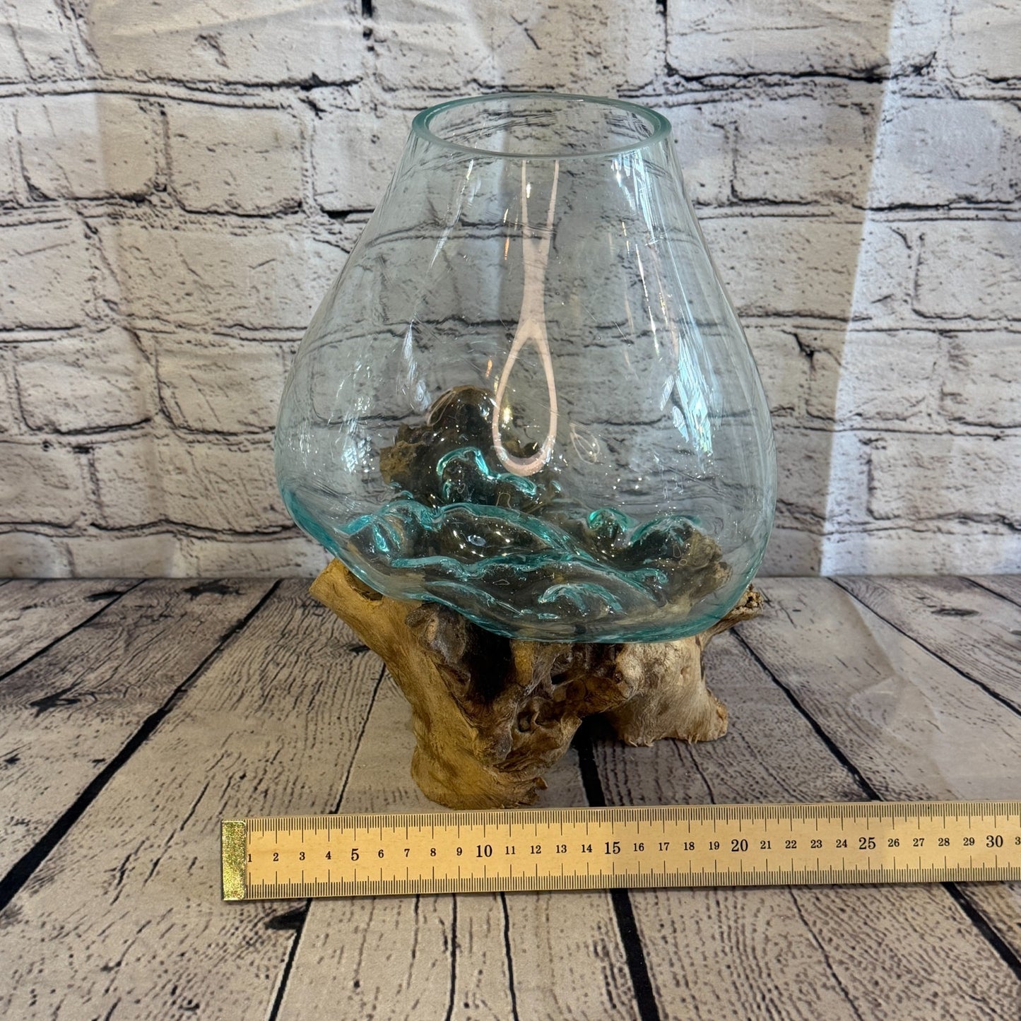 30cm Tall Clear Colour Melted Glass Wood Decorative Vase Glass Sculpture Crafted6