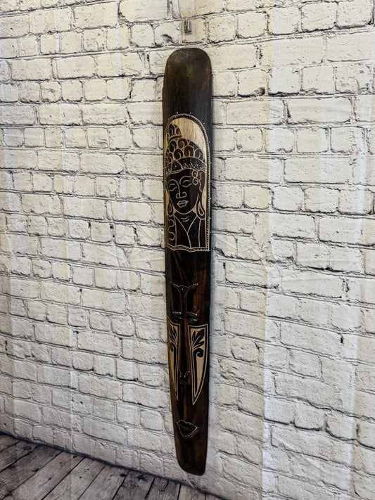 100cm Buddha Mask Carved Wooden Brown Work Painted Ethnic Tribal Tiki Wall Art1