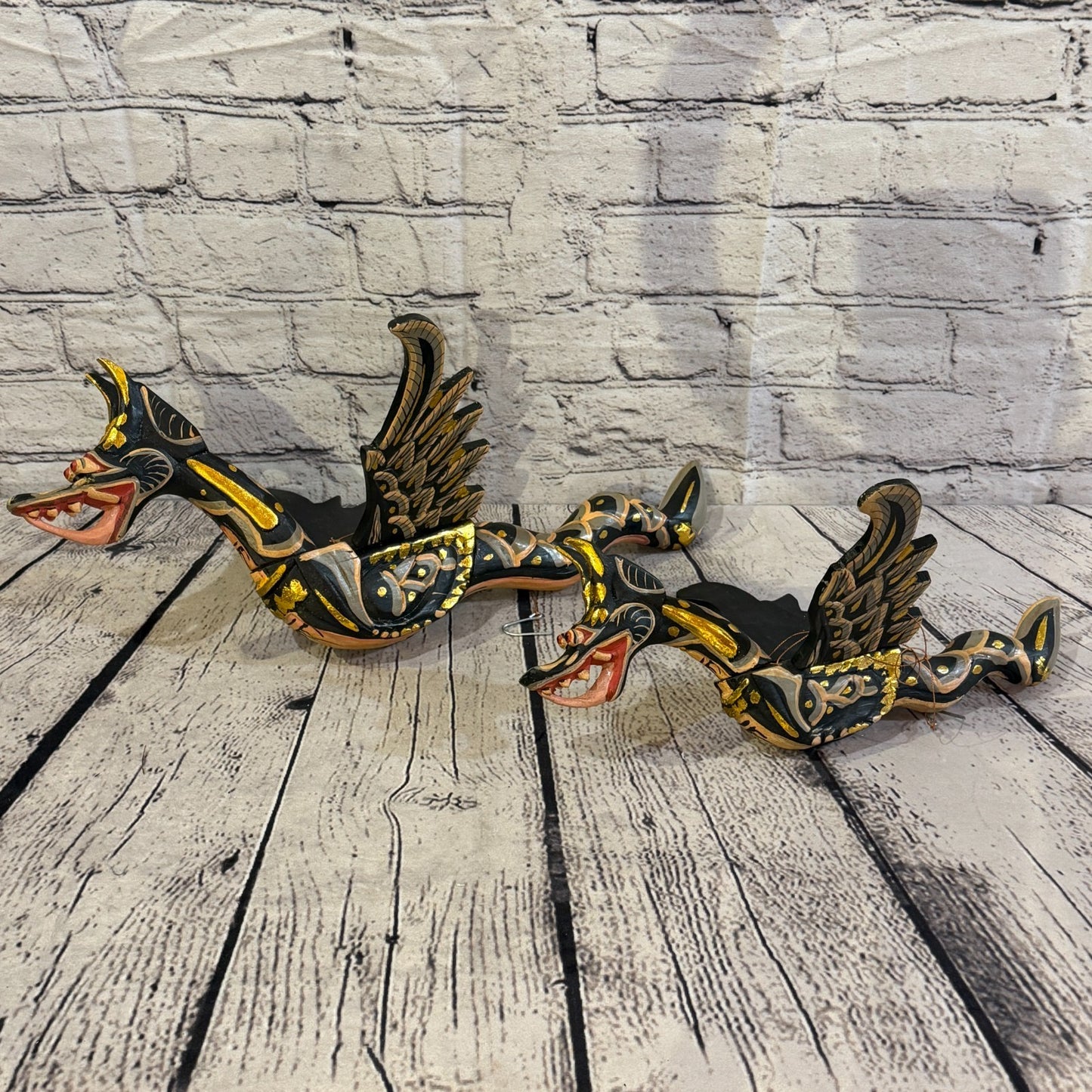 40cm Black Dragon Folk Art Carved Wood Flying Winged Mobile Spirit Guardian4