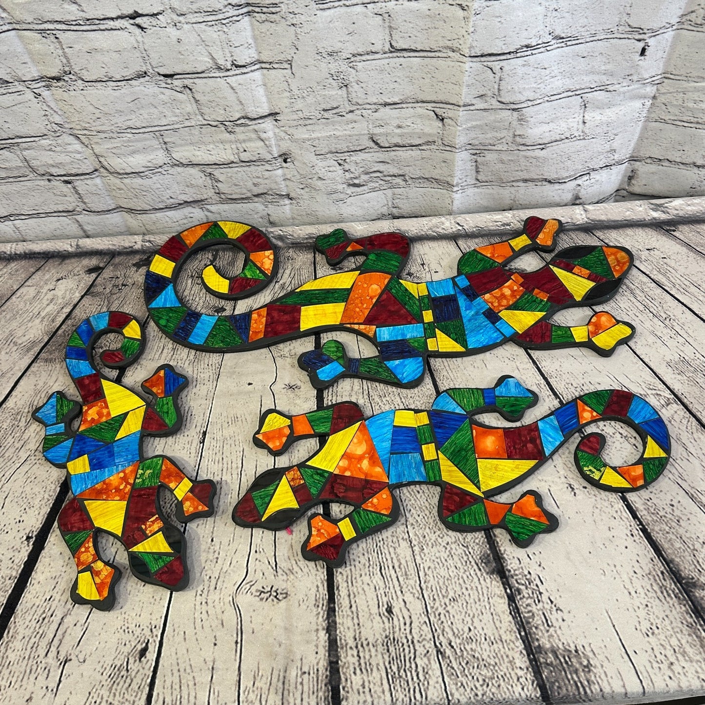 Rainbow Gecko Lizard Mosaic Tile Wall Hanging Mirror 40cm x 15cm Handmade New7