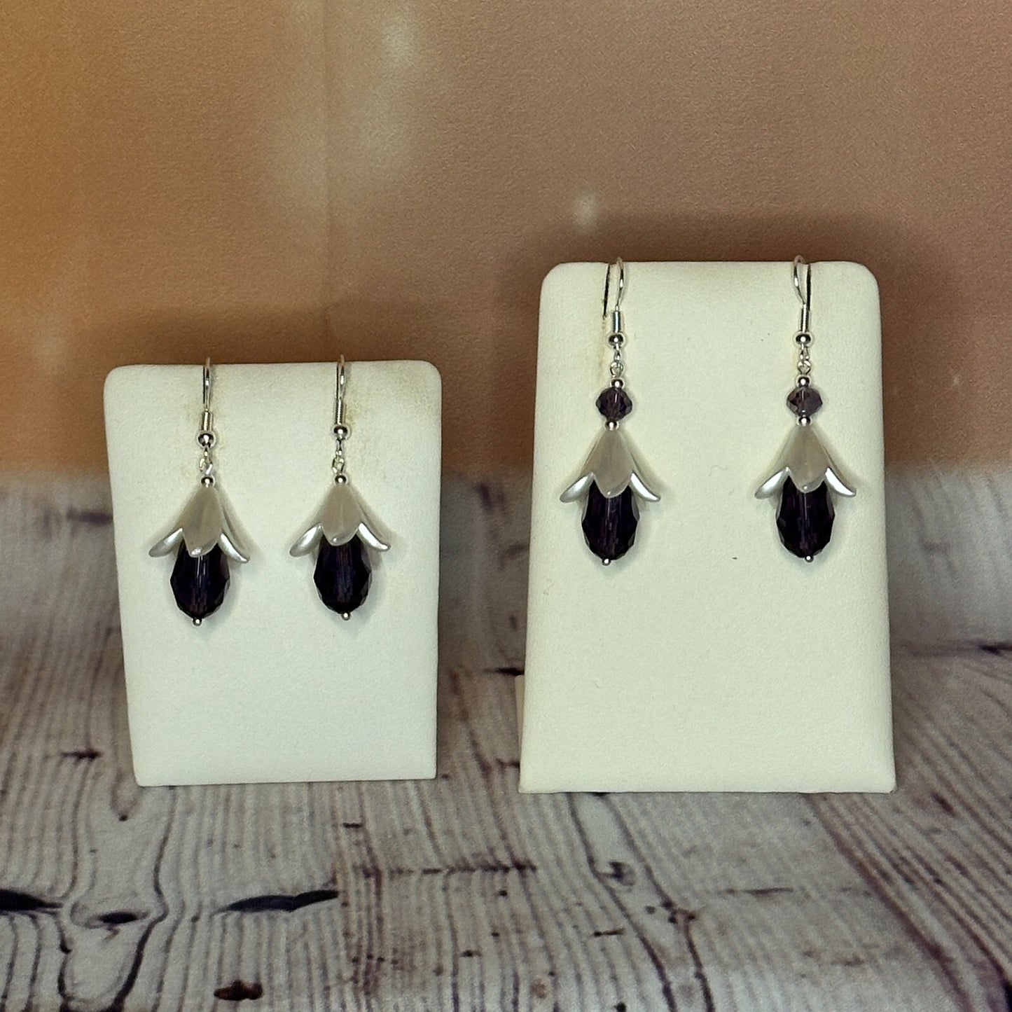 Purple Drop Crystal Lily Flower Dangle Drop Earrings Handmade UK Jewellery3