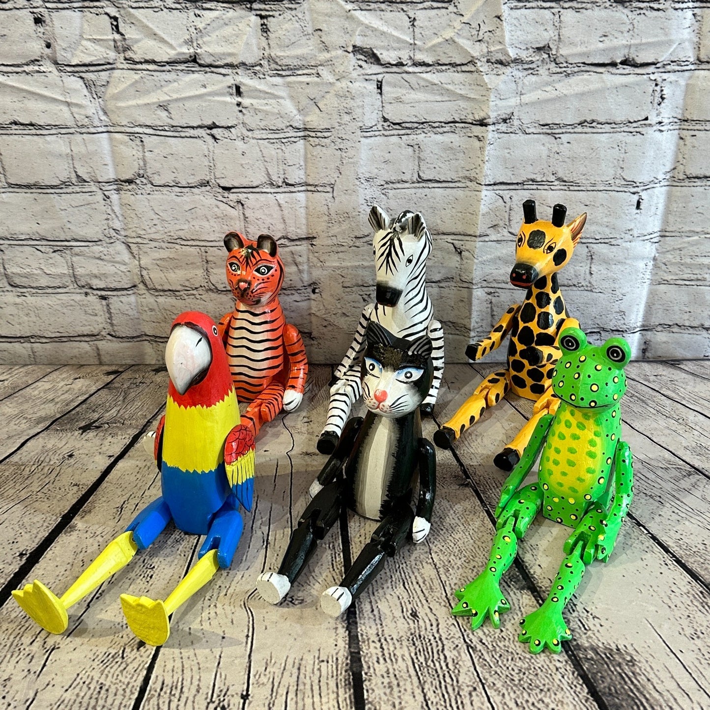 20cm Colourful Parrot Sitting Animal, Wooden Shelf Ornament Handmade Fairtrade9