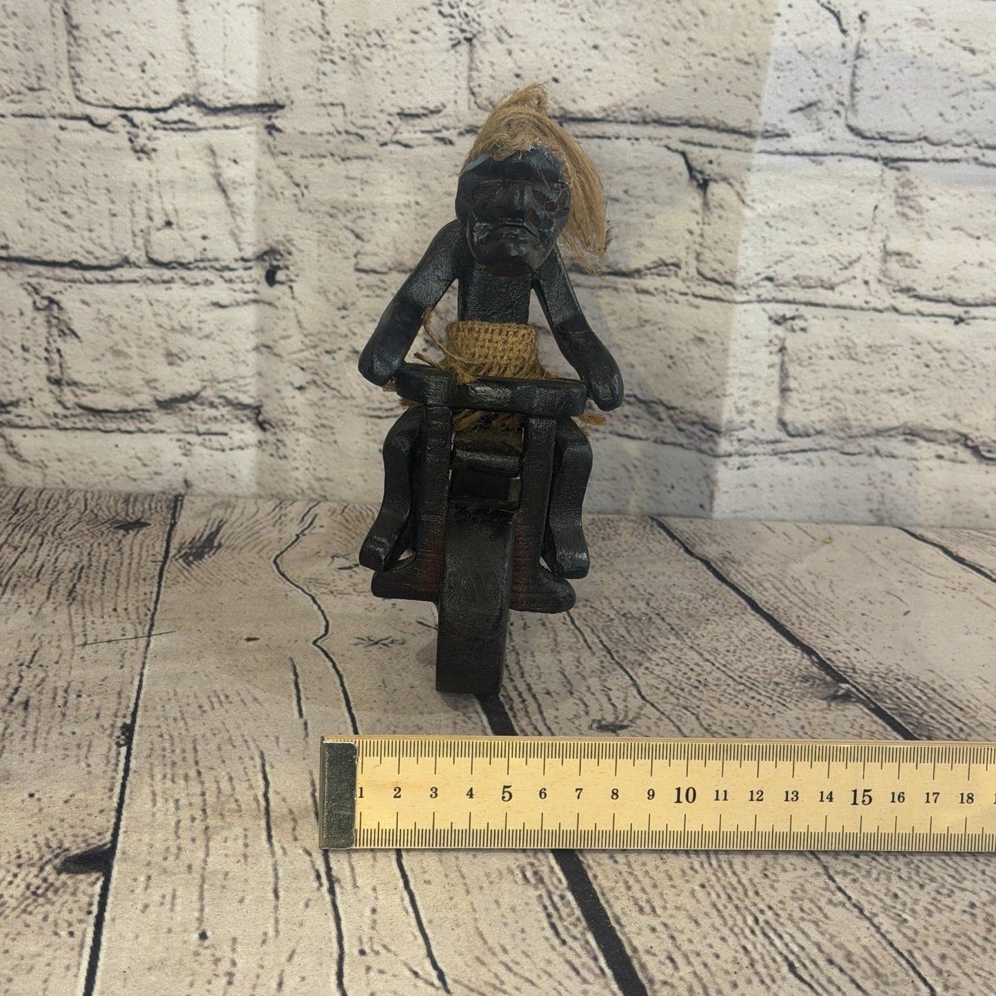 15cm Big Wheel Riding African Tribal Warrior Man Figure Statue Wood Hand Carved8
