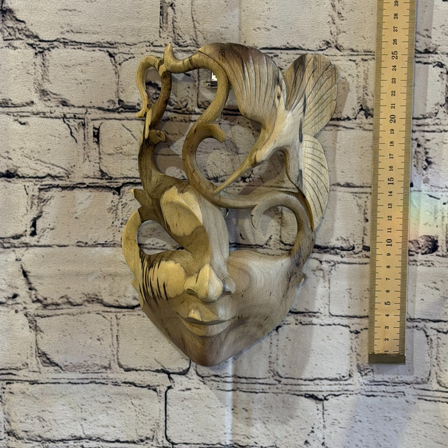 25cm Wooden Soulmate Mask Wall Art Hibiscus Wood Hand Carved Fair Trade Design 74