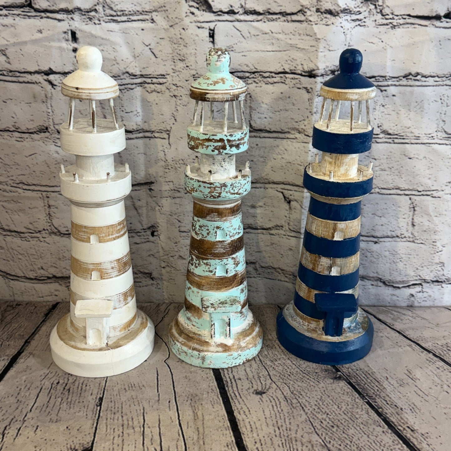 25cm Cream White Wooden Lighthouse Detailed Ornament Nautical Coastal Sculpture7