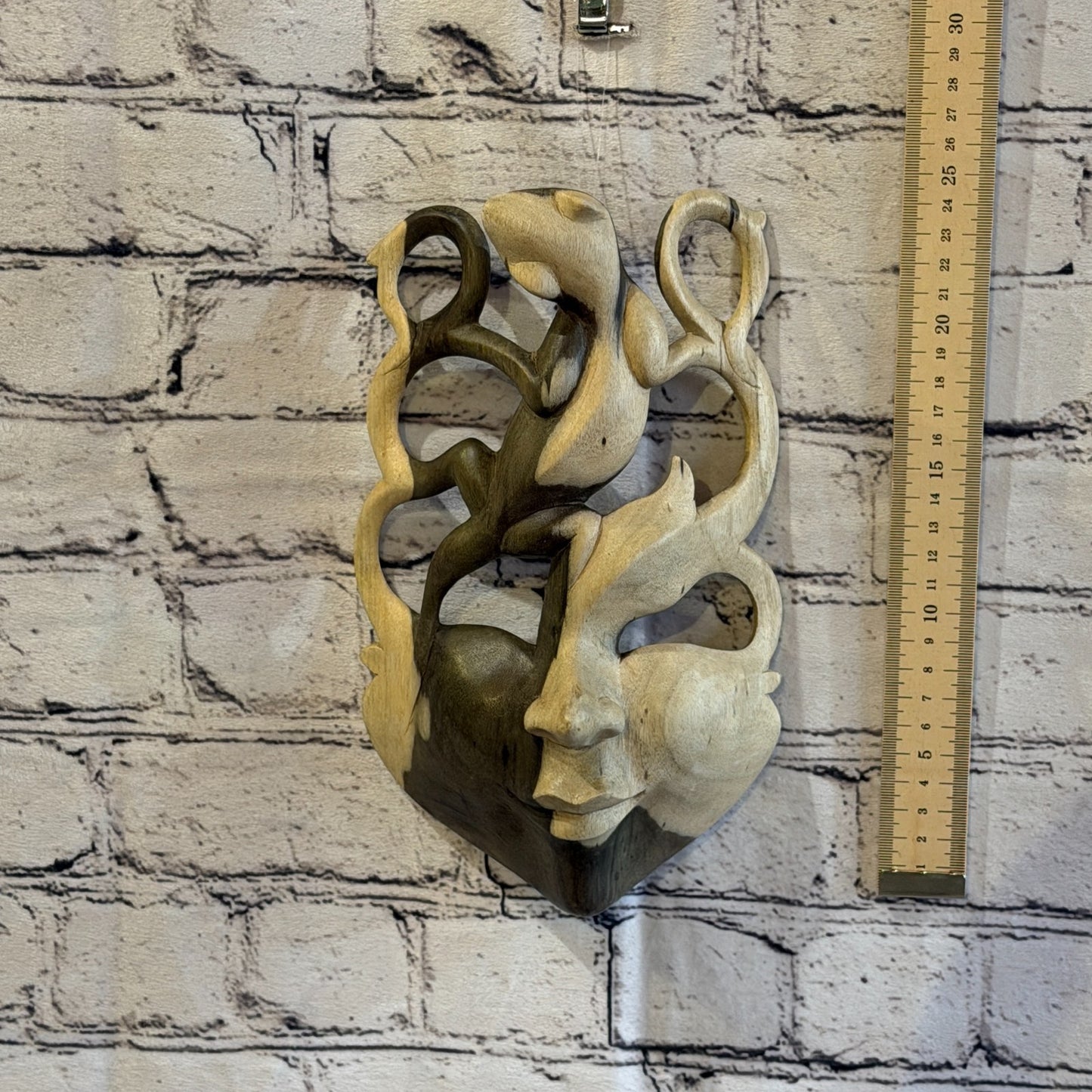 25cm Wooden Soulmate Mask Wall Art Hibiscus Wood Hand Carved Fair Trade Design 34