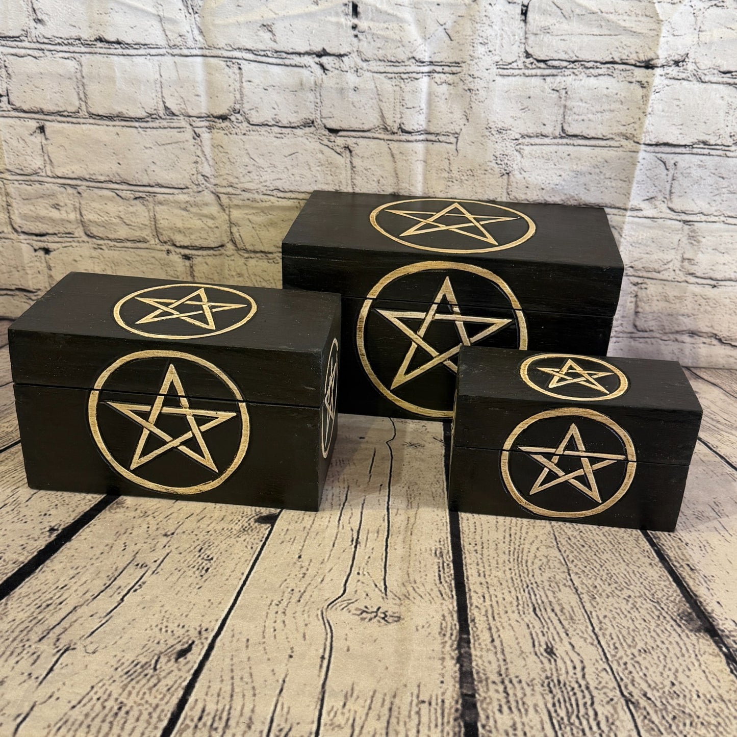 24cm x 14cm x 14cm Wood Gothic Pentagram Skull Coffin Jewellery Trinket Box9
