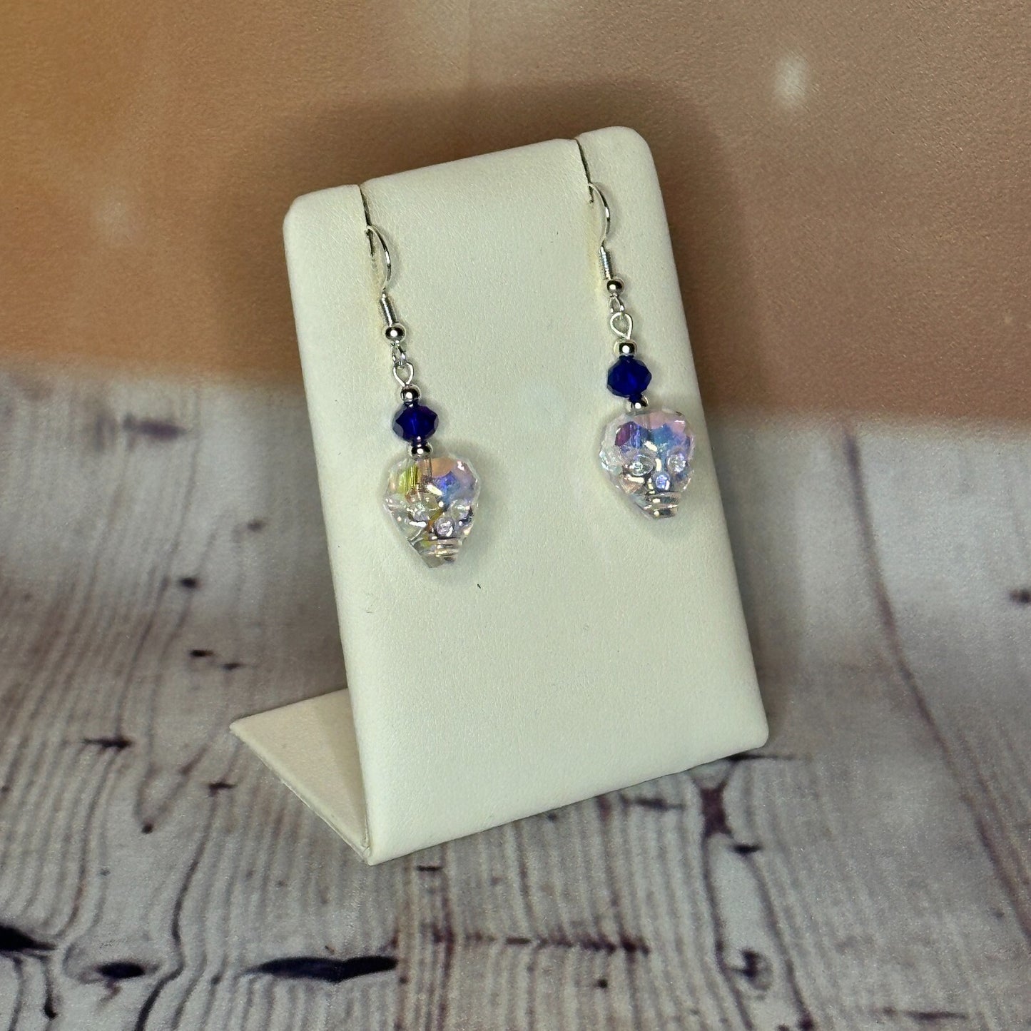 Dark Blue Crystal And Skull Shaped Dangle Drop Earrings Handmade UK Jewellery2