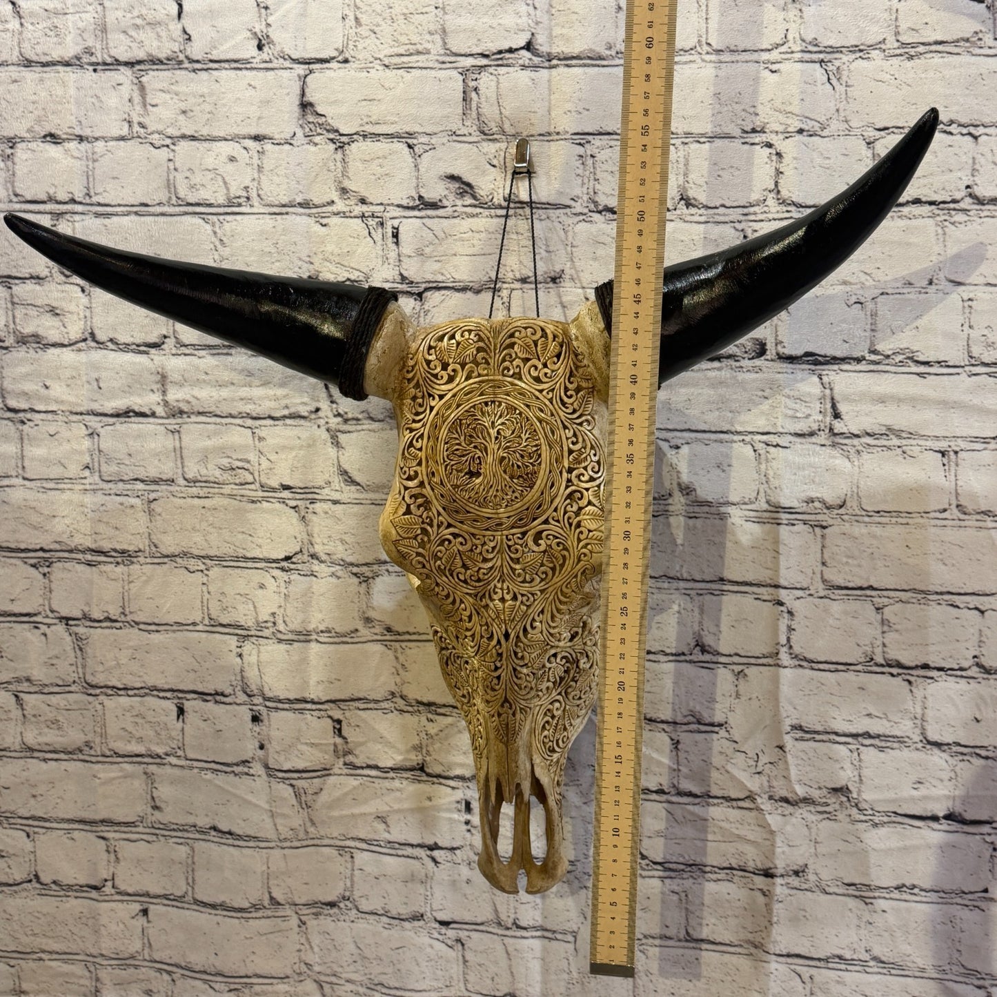 50cm Carved Buffalo Ram Wild Replica Skulls Wall Hanging Carved Design 55