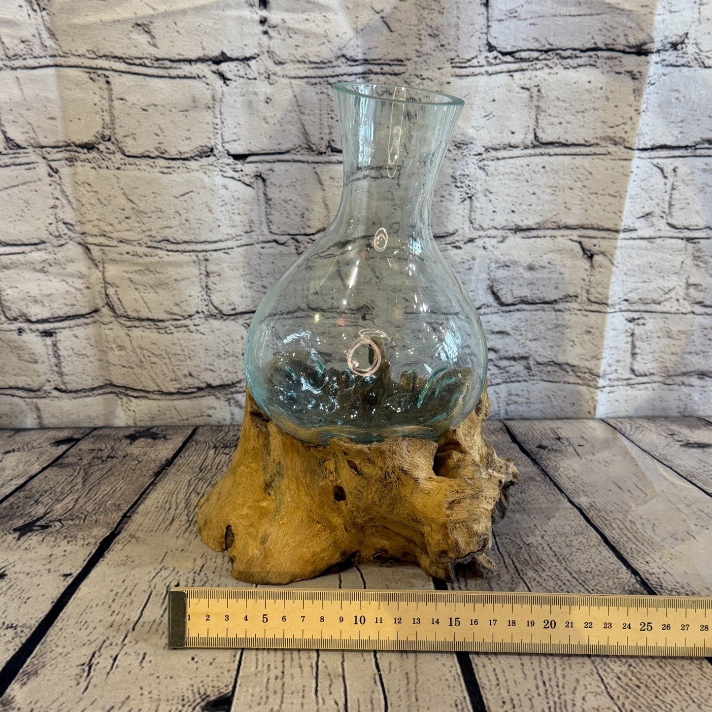 30cm Tall Bottle Vase Colour Melted Glass Wood Decorative Vase Glass Sculpture7