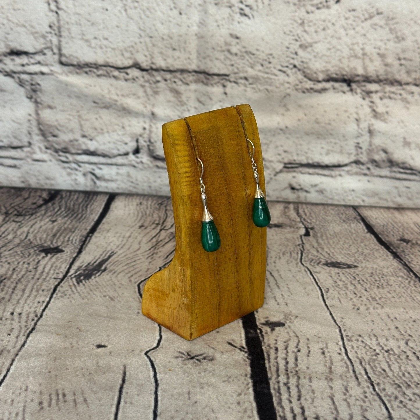 Malachite Tear Drop Solid Stone 925 Silver Dangle Drop Earrings Jewellery2