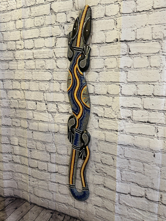 100cm Gecko Carved Wooden Dot Painted Ethnic Tribal Tiki Wall Handmade No 41