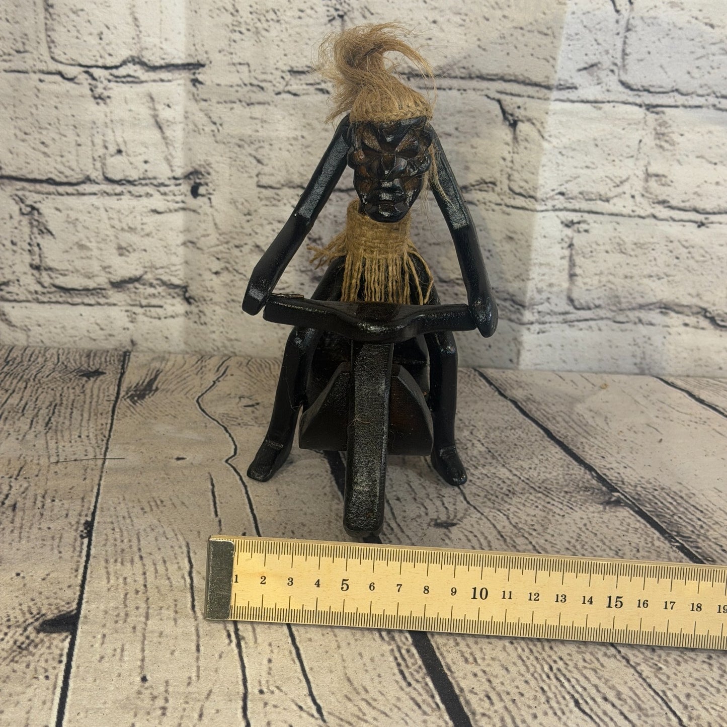 20cm Moped Rider African Tribal Warrior Man Figure Statue Wood Hand Carved8