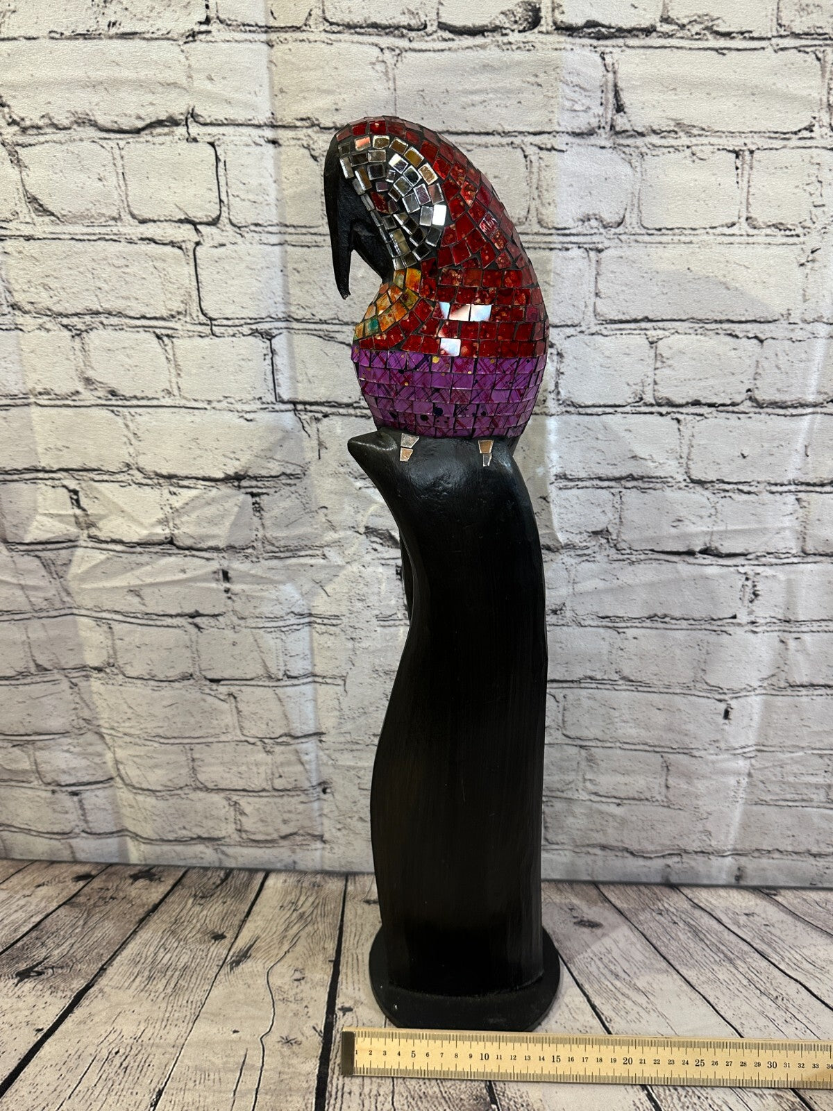 60cm Mosaic Parrot Bird Ornament Statue Fair Trade Handmade Carved Wood Design 28