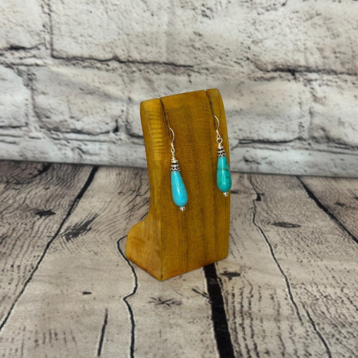 Blue Dyed Howlite Drop Solid Stone 925 Silver Dangle Drop Earrings Jewellery2