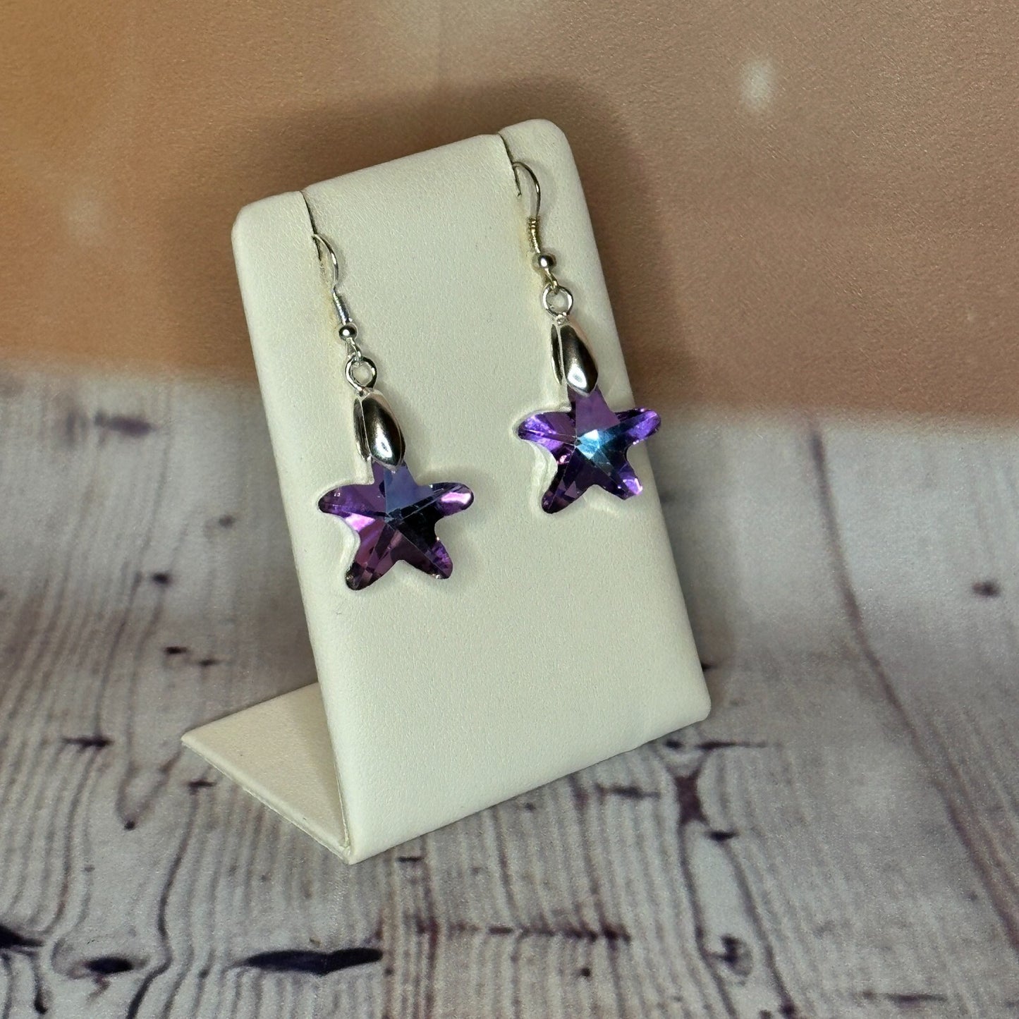 Light Purple Crystal Star Shaped Dangle Drop Earrings Handmade UK Jewellery2