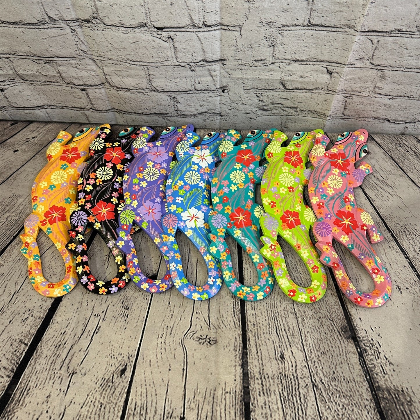 30cm Gecko Lizard Black Flower Wood Wall Hanging Wooden Ornaments Carving7